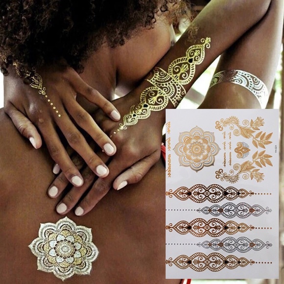4 Sheets Boho Festival Temporary Metallic Flash Tattoos - Picture 15 of 16